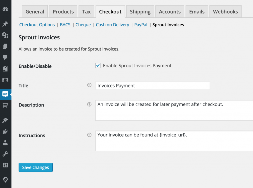 WooCommerce Invoicing Integration settings