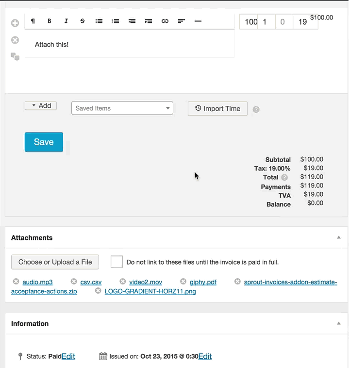 adding and removing attachments to invoices